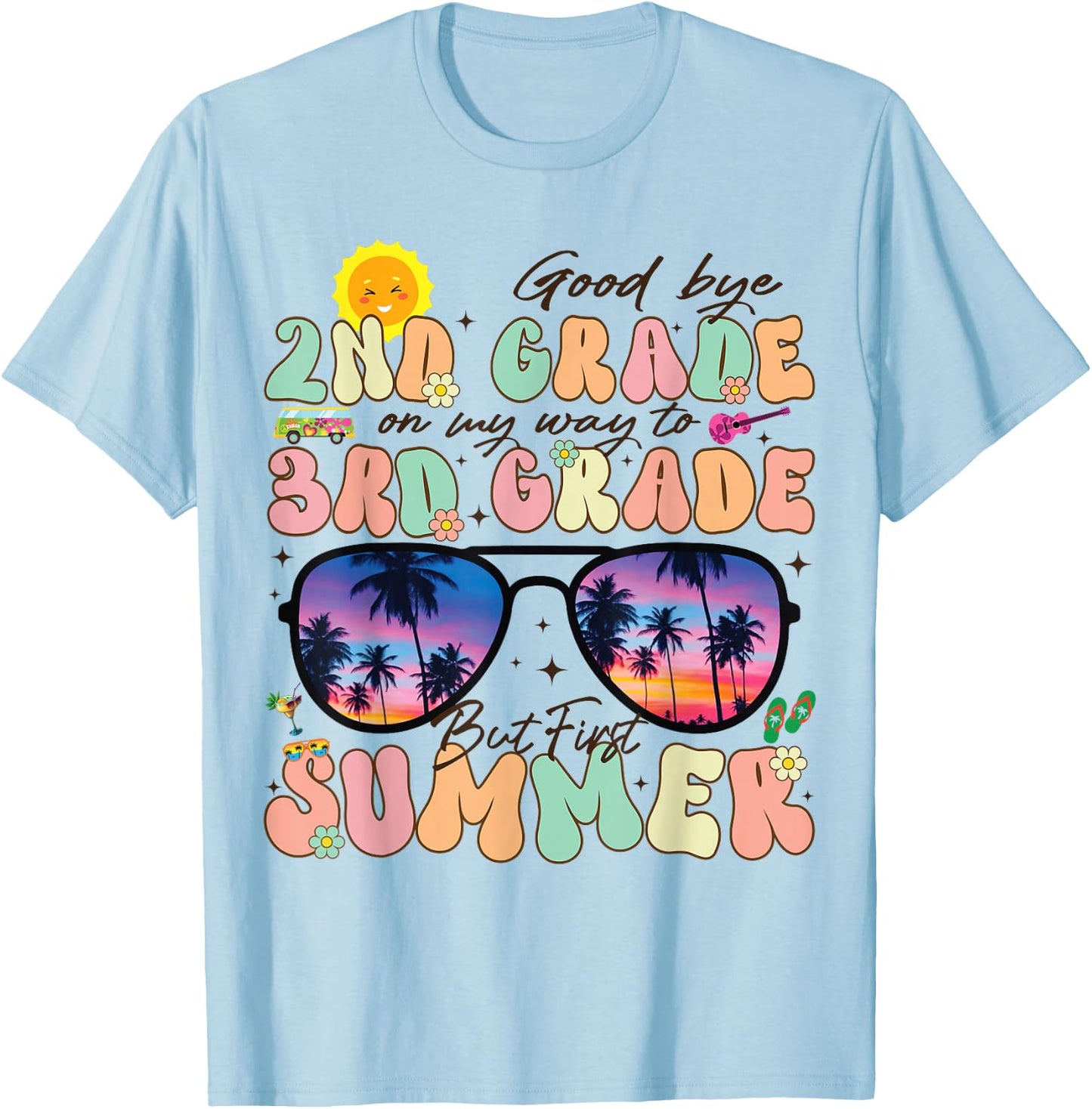 Groovy Goodbye 2nd Grade Graduation To 3rd Hello Summer Kids T-Shirt - T-Shirt | Light Blue