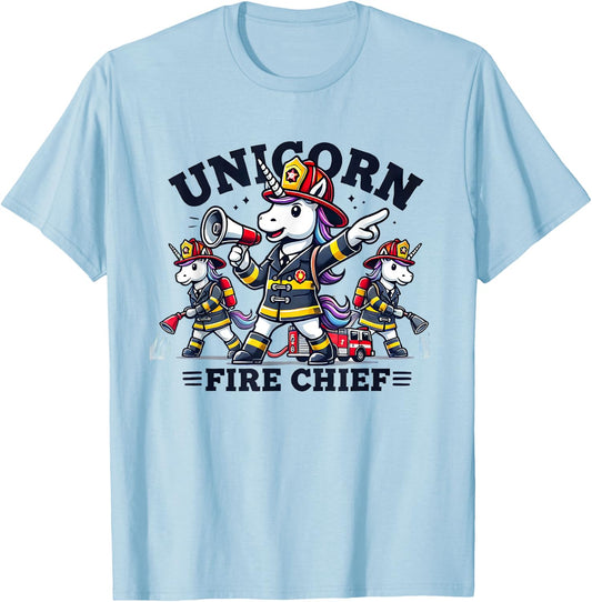 Unicorn Fire Chief Firefighter Pride T-Shirt - T-Shirt | Light Blue