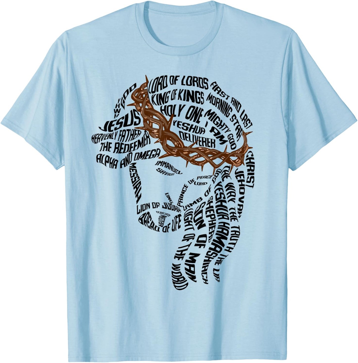 Christian Names of Jesus Christ Face Gospel Religious Bible T-Shirt - T-Shirt | Light Blue