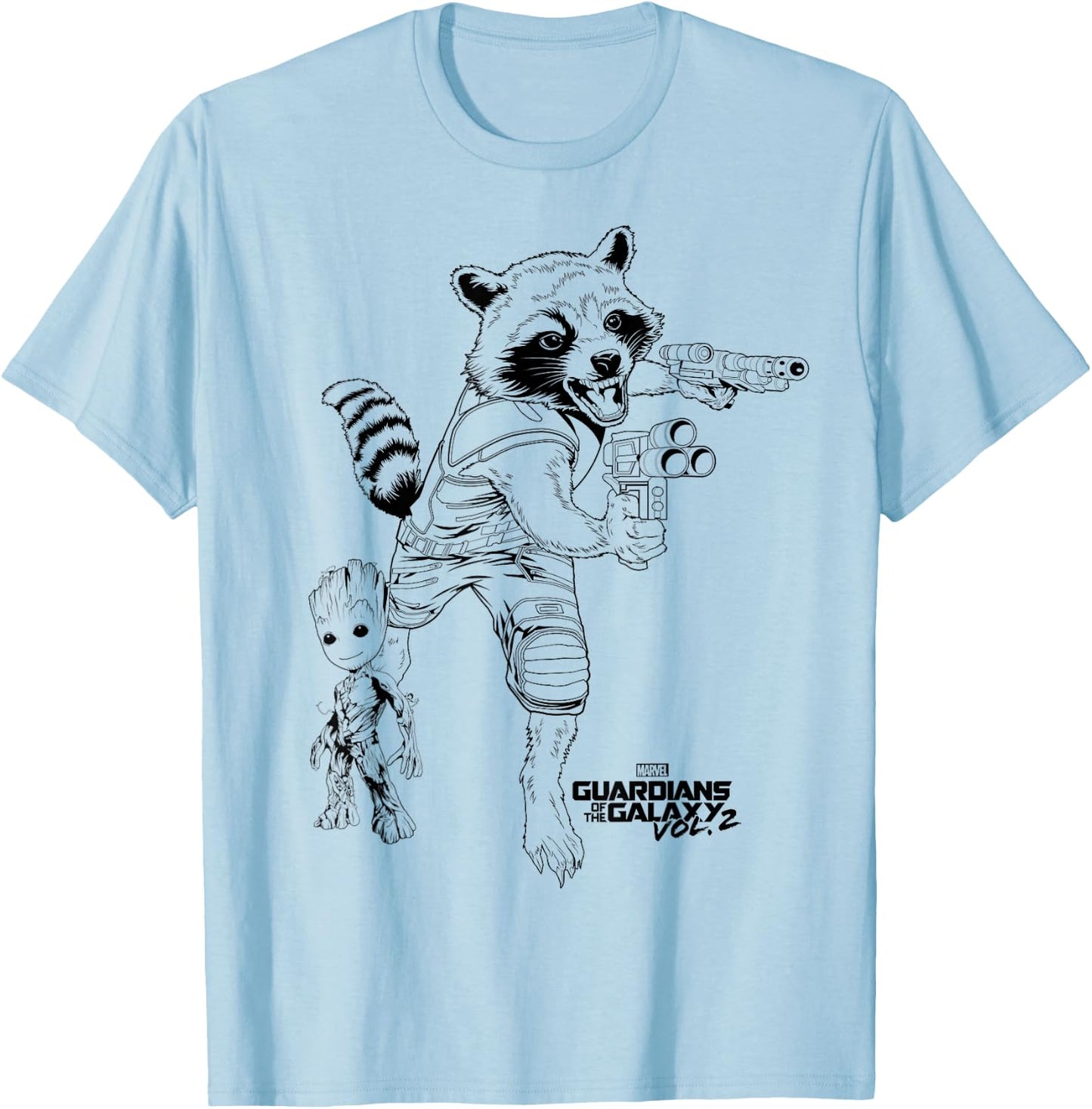 Marvel Guardians of The Galaxy Vol 2 Rocket & Groot Sketch T-Shirt - T-Shirt | Light Blue