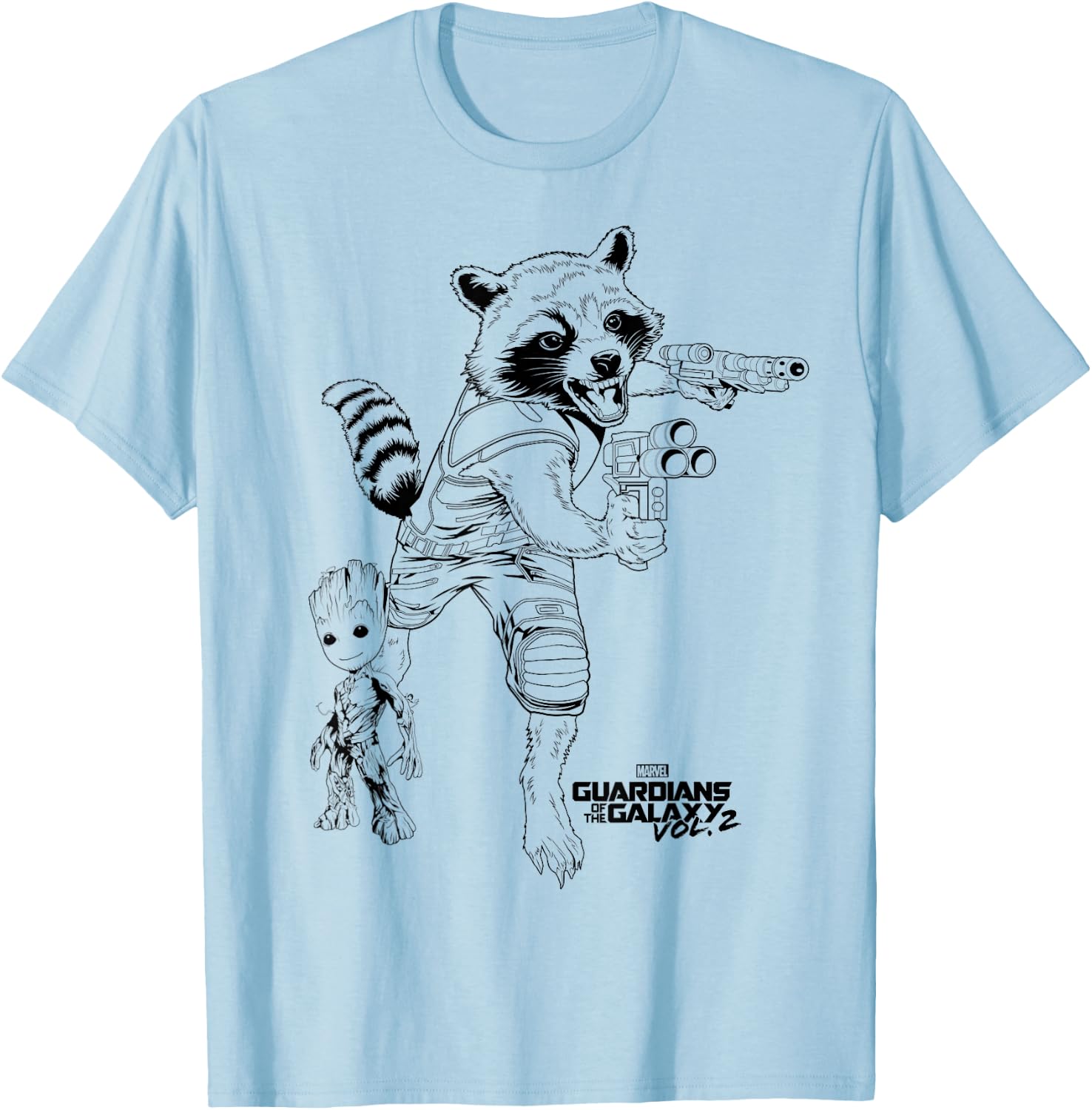 Marvel Guardians of The Galaxy Vol 2 Rocket & Groot Sketch T-Shirt - T-Shirt | Light Blue