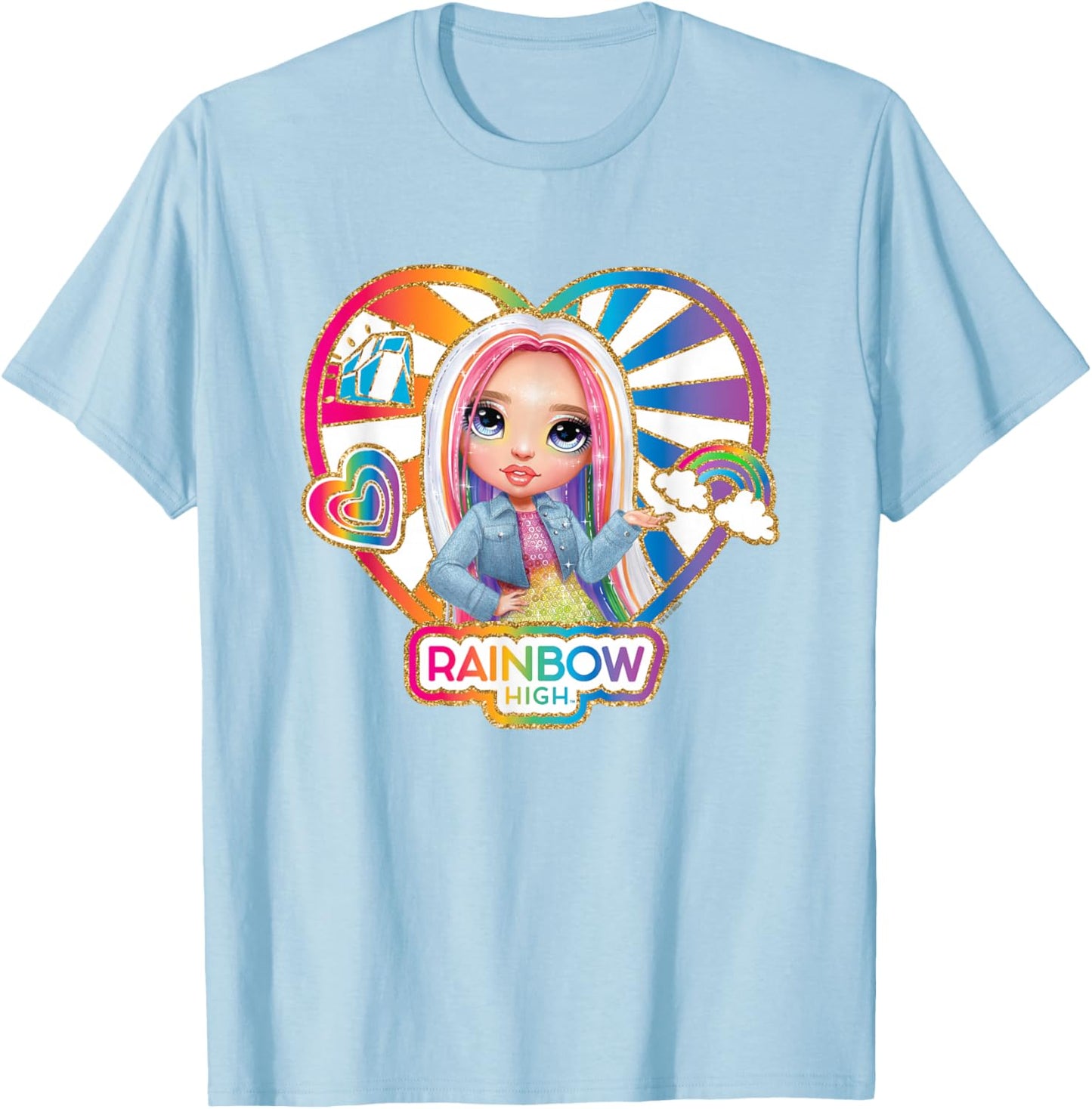 Rainbow High Amaya Raine Heart Shaped Vintage Portrait T-Shirt - T-Shirt | Light Blue