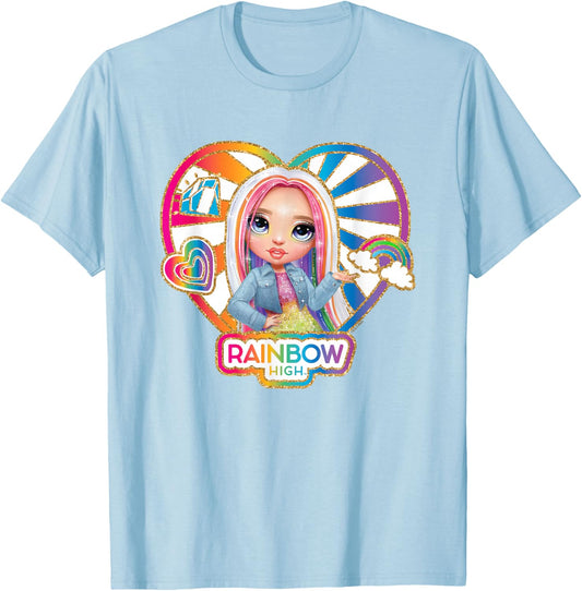 Rainbow High Amaya Raine Heart Shaped Vintage Portrait T-Shirt - T-Shirt | Light Blue