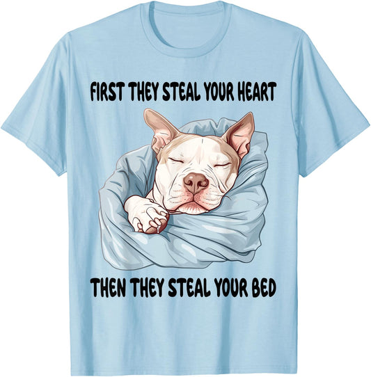Pitbull Sleeping Pajamas Nightgown T-Shirt - T-Shirt | Light Blue