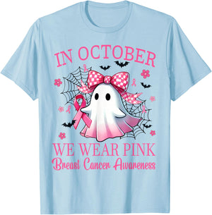 In October We Wear Pink Breast Cancer Awareness T-Shirt - T-Shirt | Light Blue