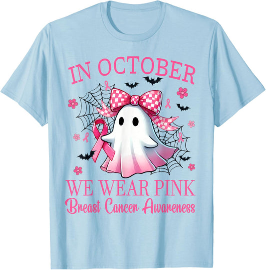 In October We Wear Pink Breast Cancer Awareness T-Shirt - T-Shirt | Light Blue