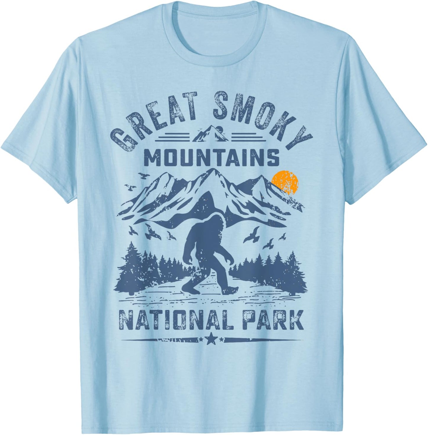 Great Smoky Mountains National Park Sunset Bigfoot Sasquatch T-Shirt - T-Shirt | Light Blue