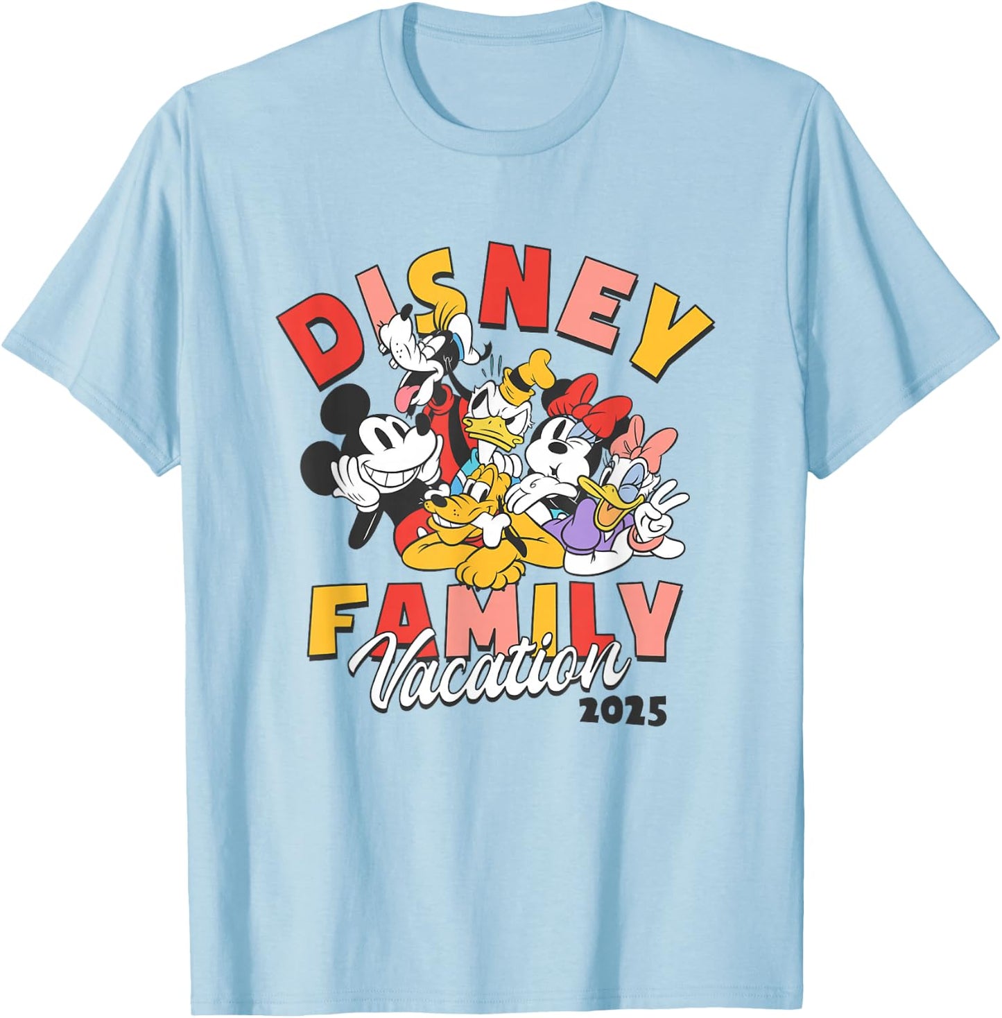 Disney Mickey and Friends Disney Family Vacation 2025 Logo T-Shirt - T-Shirt | Light Blue