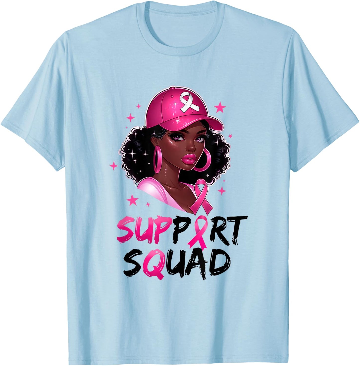 Support Squad Breast Cancer Awareness Warrior Black Women T-Shirt - T-Shirt | Light Blue
