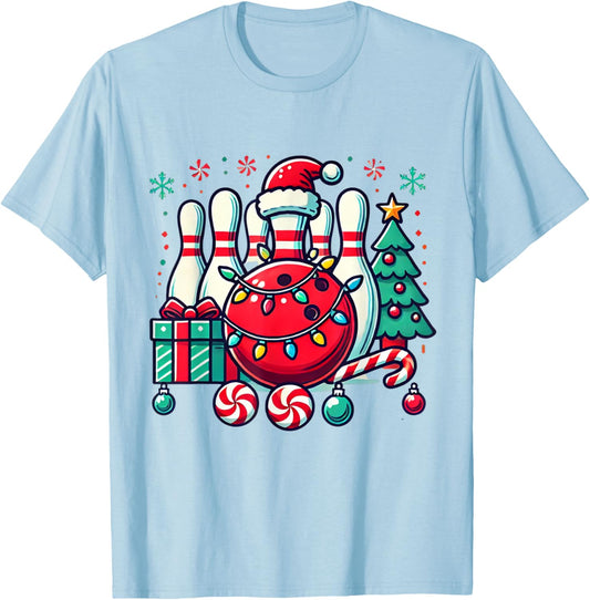 Christmas Bowling Pins Reindeer Xmas Bowler Men Women Kids T-Shirt - T-Shirt | Light Blue