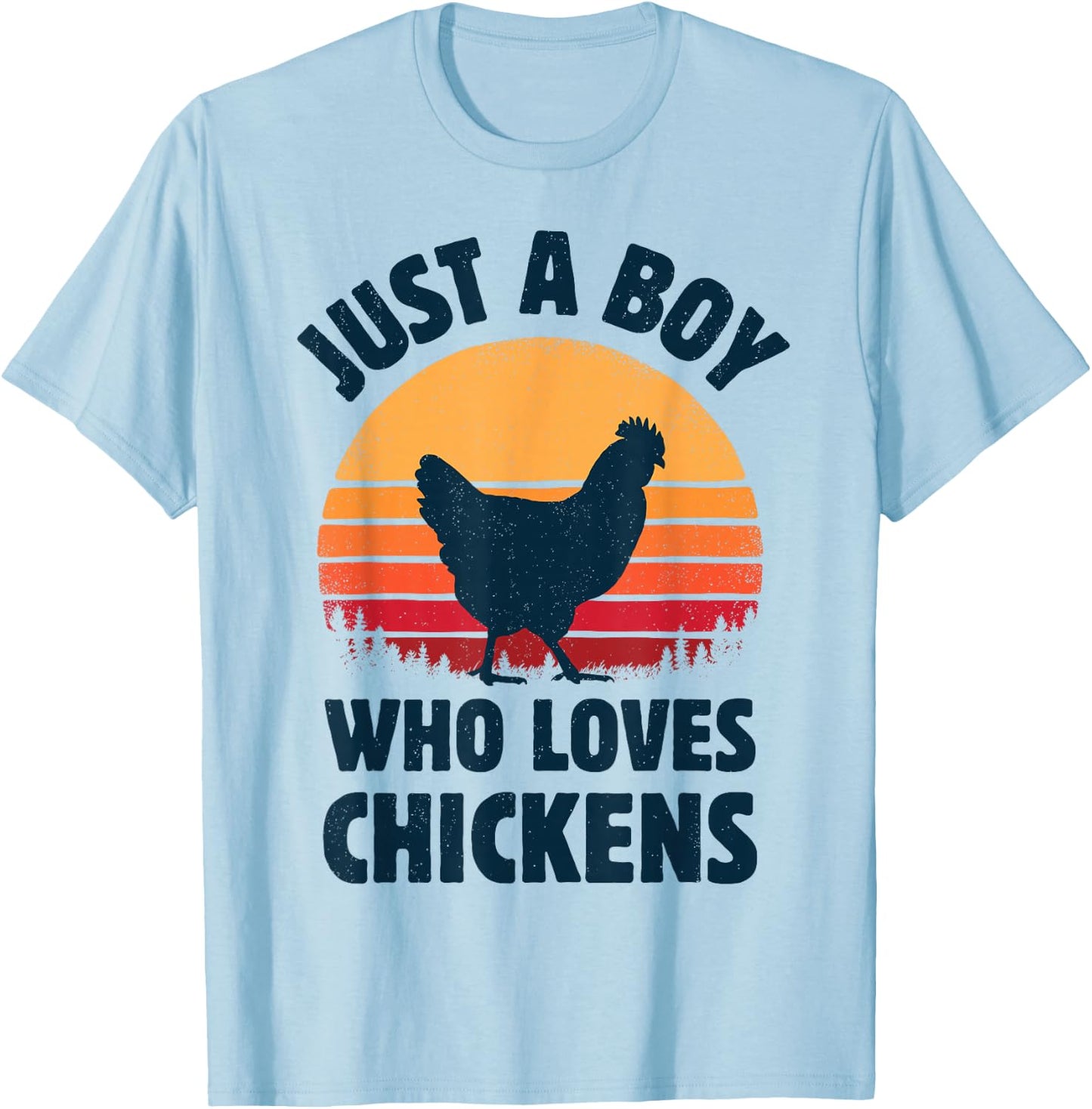 Chicken Just A Boy Who Loves Retro Farm Animal Farmer Sunset T-Shirt - T-Shirt | Light Blue