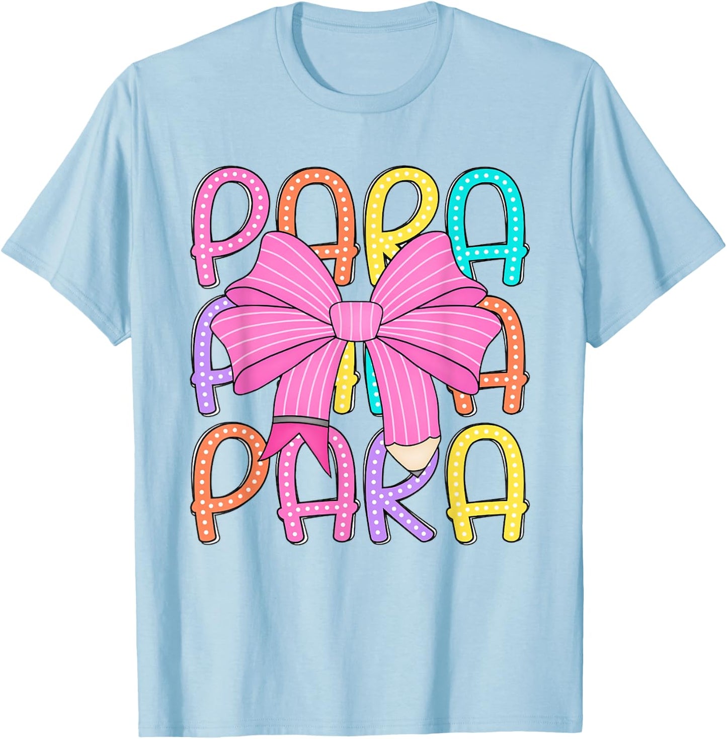 Women Coquette Para Bow Back to School Paraprofessional T-Shirt - T-Shirt | Light Blue