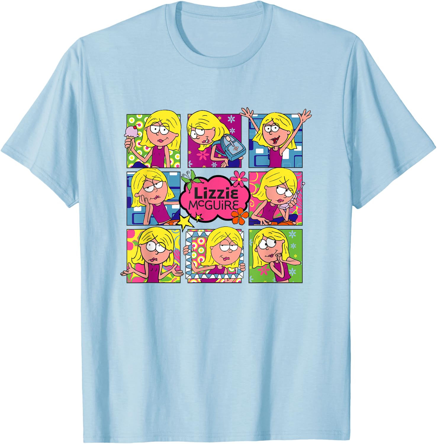 Disney Lizzy McGuire Multi Lizzie's Moods Big Chest Panels T-Shirt - T-Shirt | Light Blue