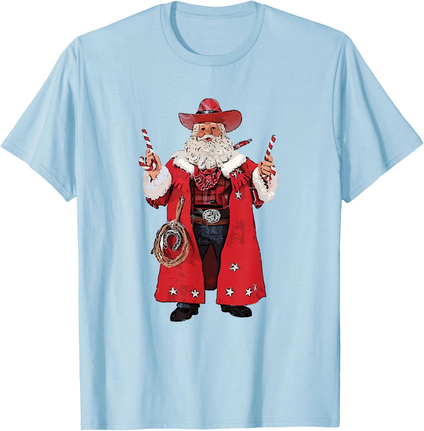 Retro Merry Christmas Howdy Santa Cowboy Western Santa T-Shirt - T-Shirt | Light Blue