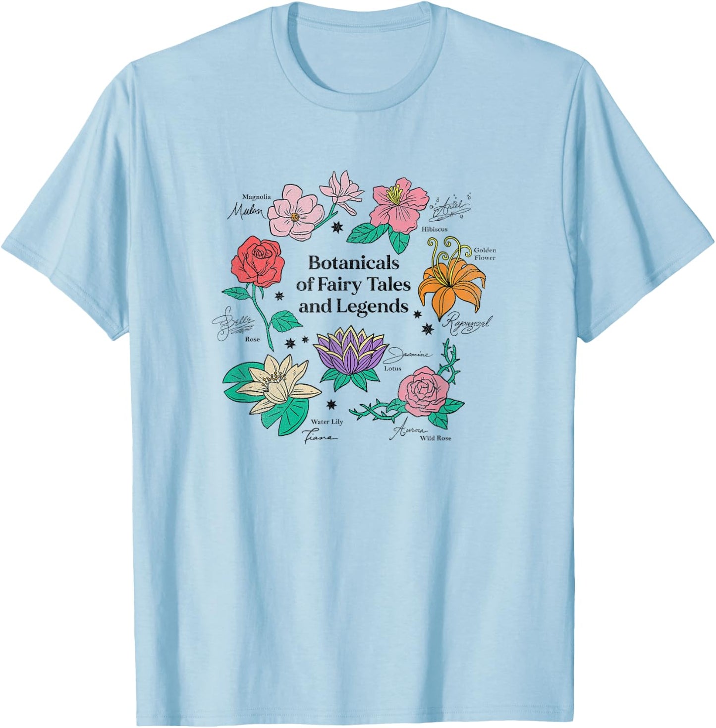 Disney Princess Botanicals Of Fairy Tales Floral Textbook T-Shirt - T-Shirt | Light Blue