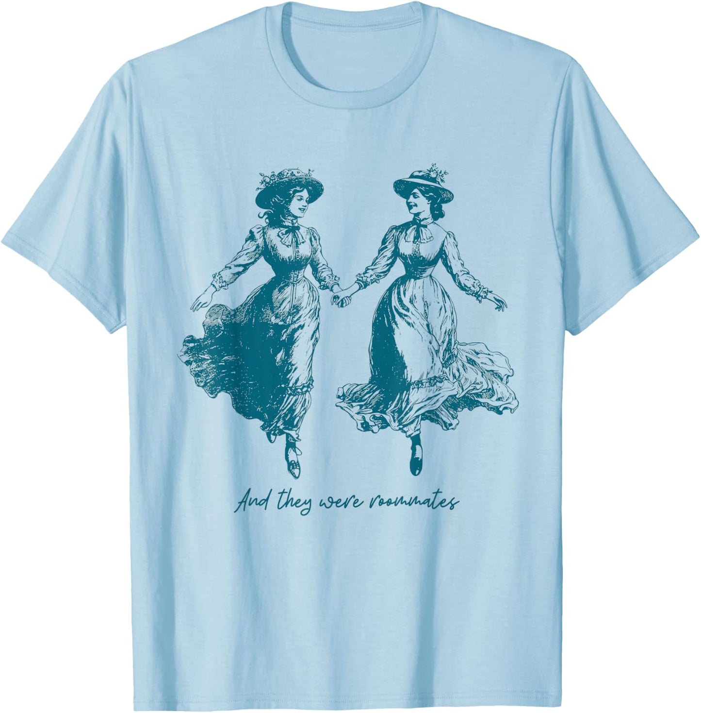 Vintage Lesbian Pride And They Were Roommates Sapphic Pride T-Shirt - T-Shirt | Light Blue