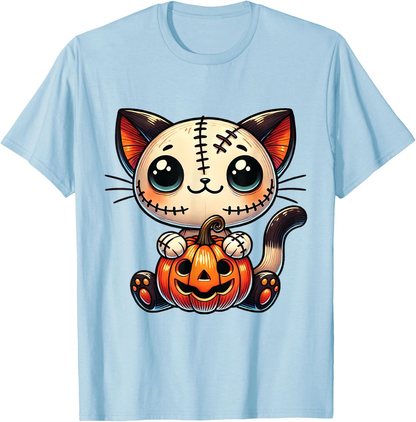 Cute Cat Halloween Pumpkin Kitty Spooky Kitten Lovers Women Kids T-Shirt - T-Shirt | Light Blue