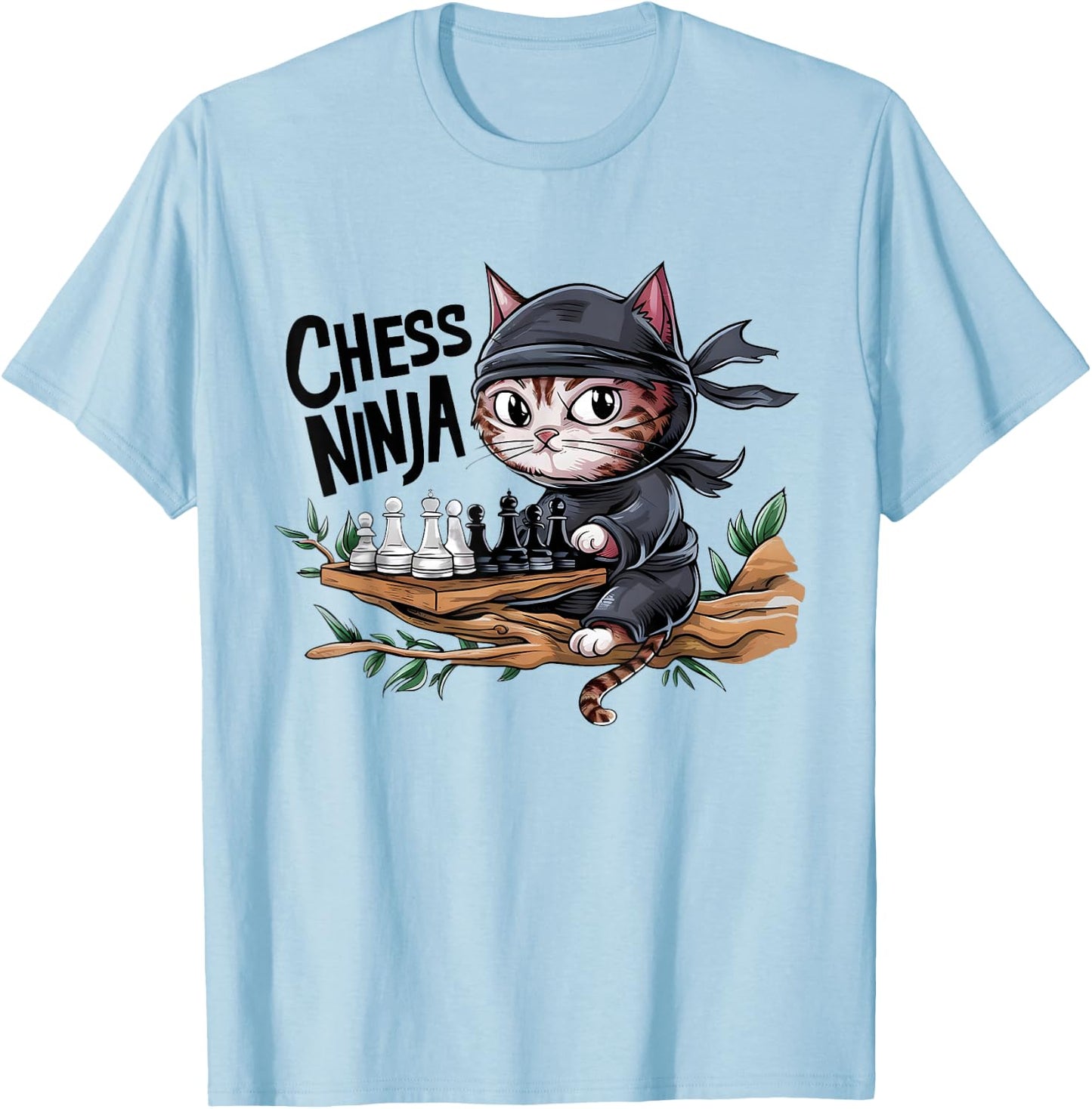 Chess Ninja Funny Cat Playing Chess Boy Girls Birthday Men T-Shirt - T-Shirt | Light Blue