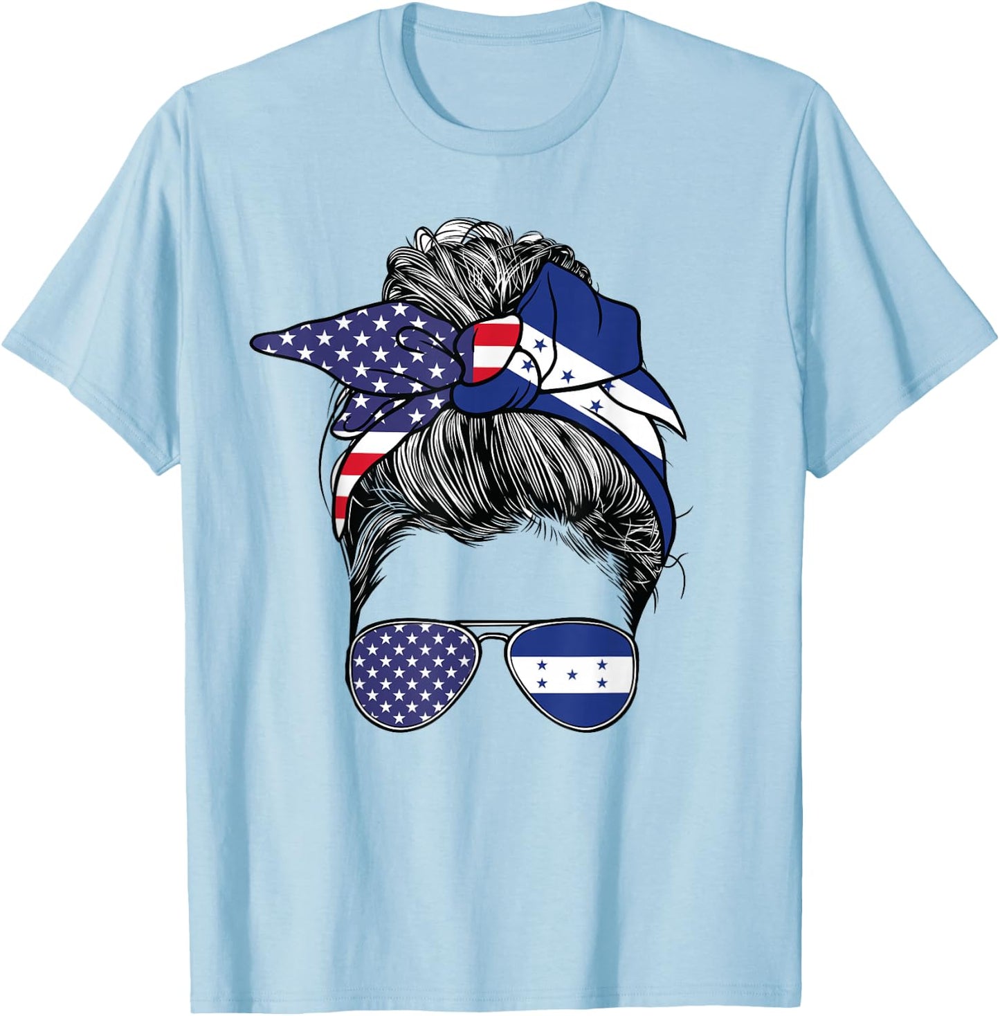 Honduran Women Girl USA Heritage American Honduras Flag T-Shirt - T-Shirt | Light Blue