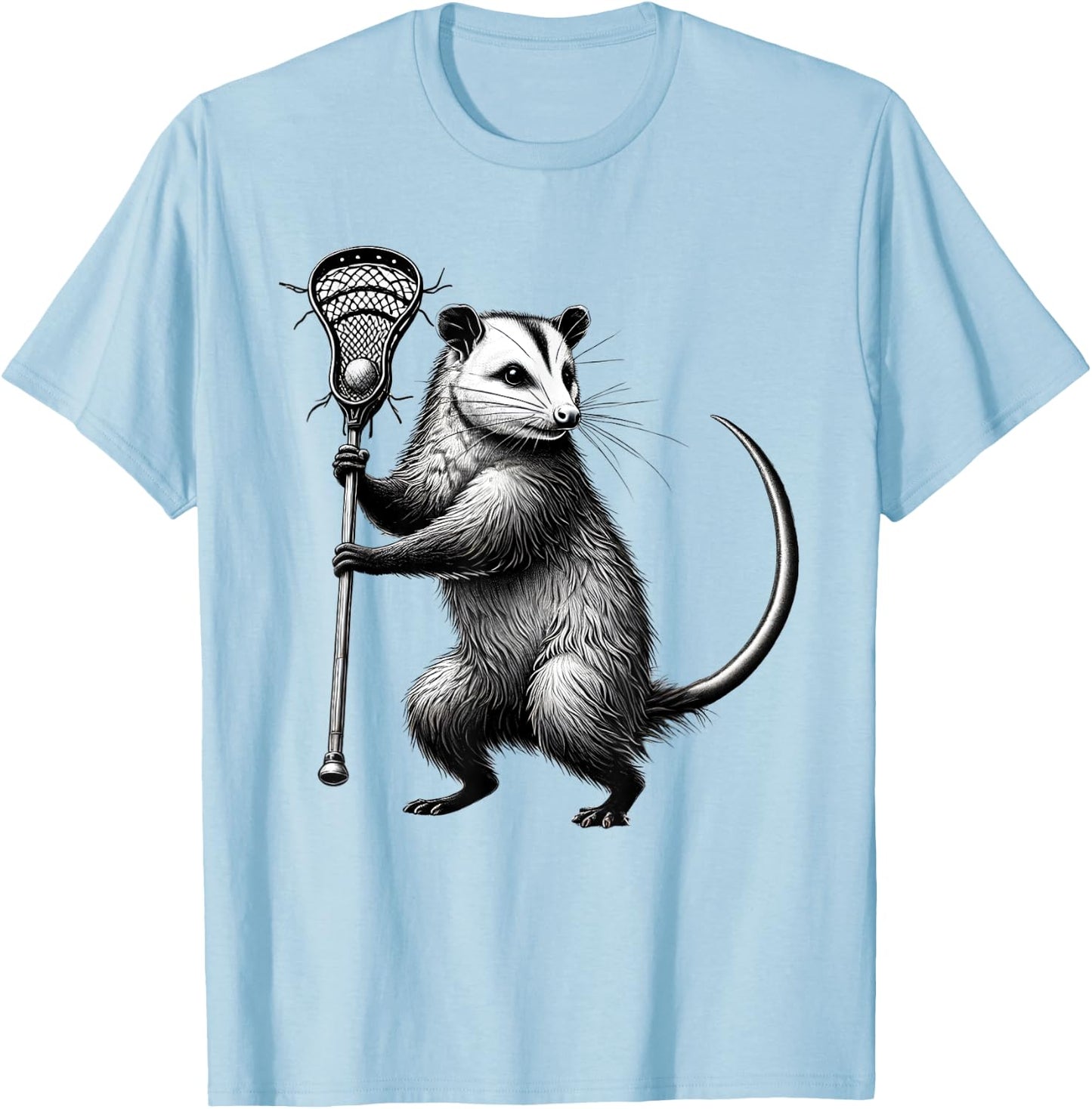 Vintage Possum Playing Lacrosse Opossum Lacrosse Player T-Shirt - T-Shirt | Light Blue
