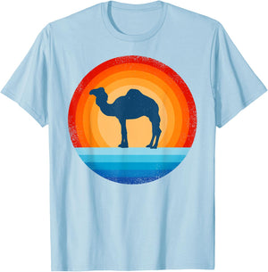 Camel Retro Vintage 60 70s Sunset Mammal Animal Men Women T-Shirt - T-Shirt | Light Blue