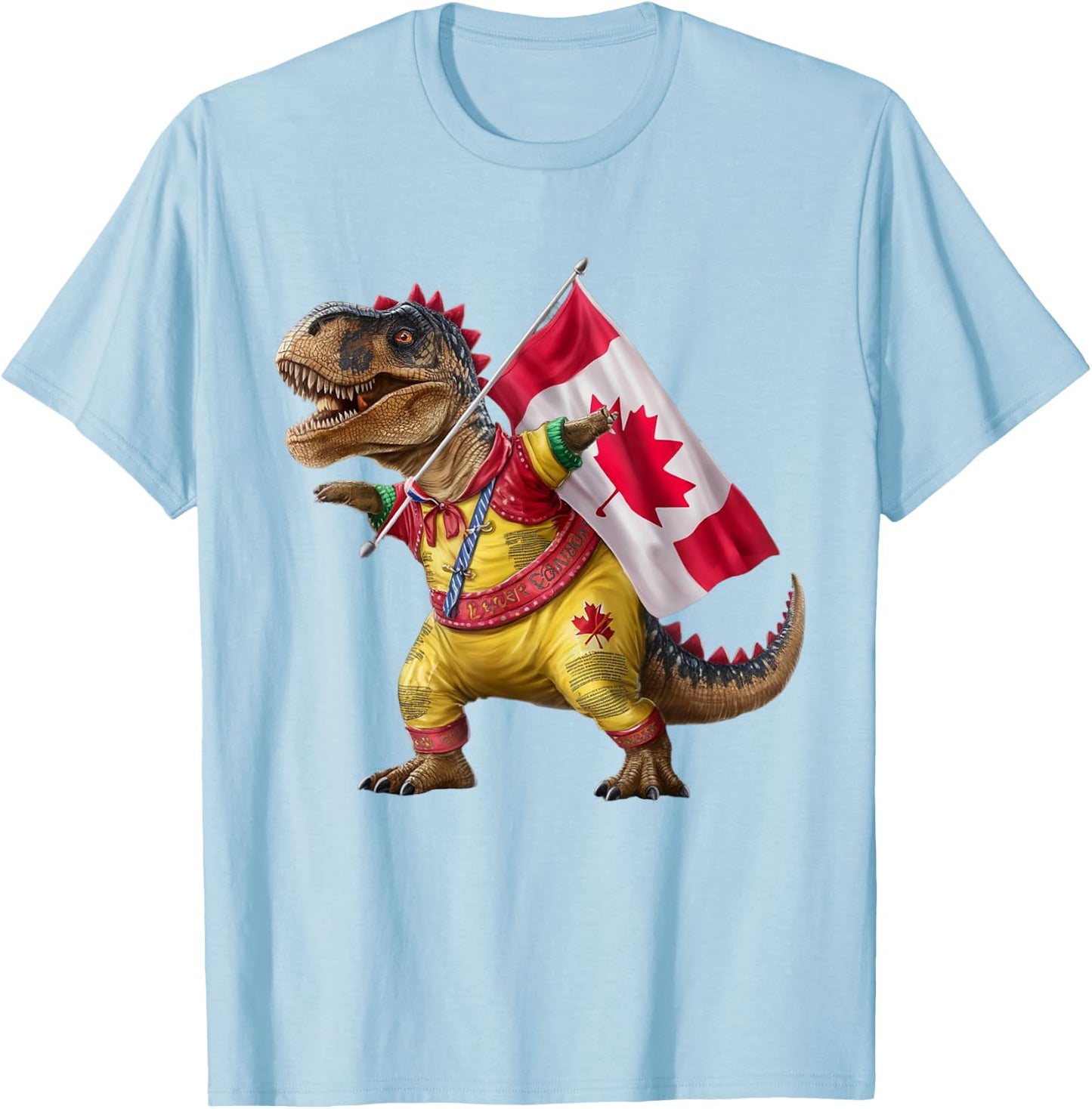 Happy Canada Day Canada Kids Flag Funny Red Dinosaur T-Shirt - T-Shirt | Light Blue
