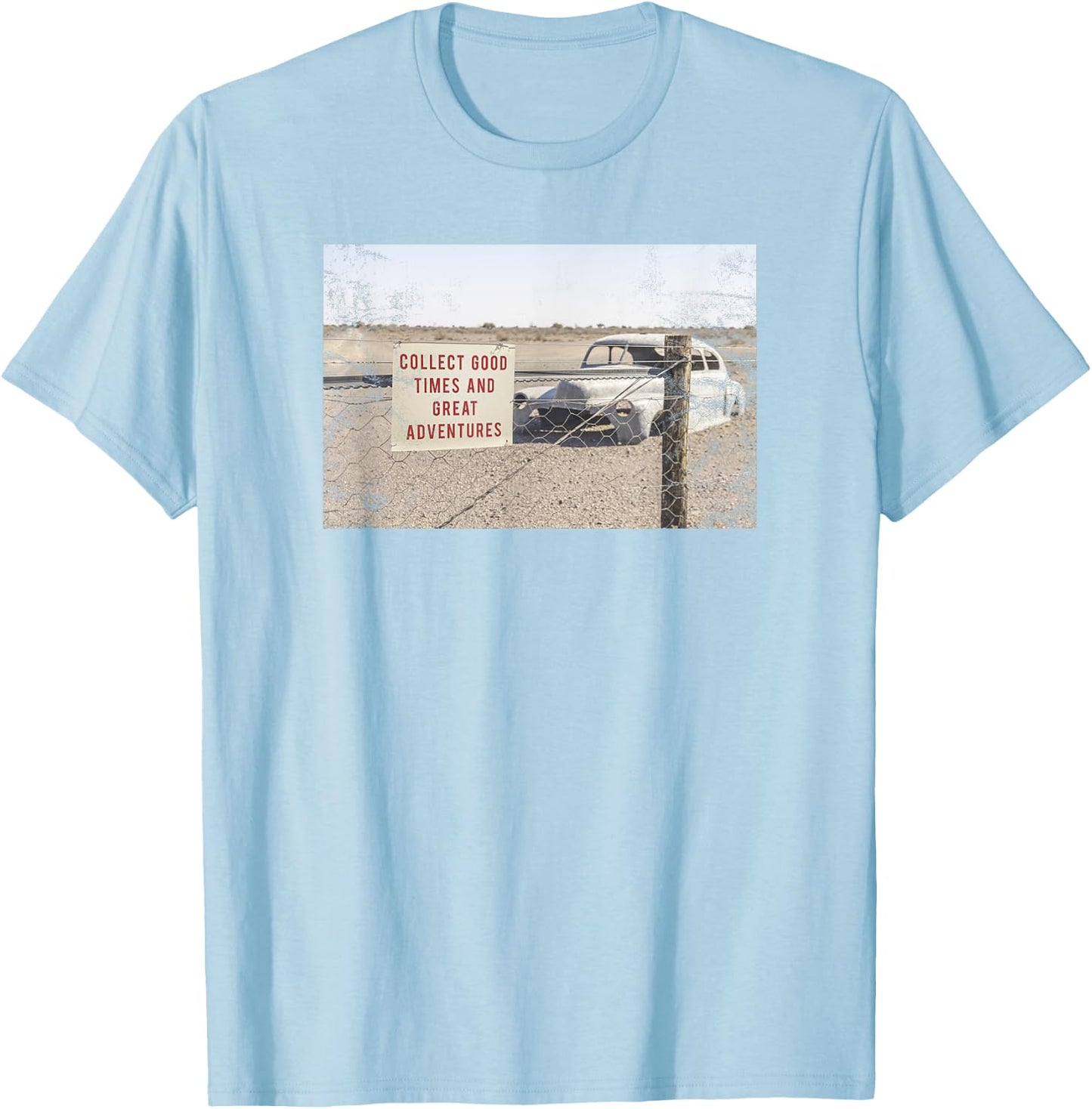 Trendy Collect Good Times And Great Adventures Faded Photo T-Shirt - T-Shirt | Light Blue