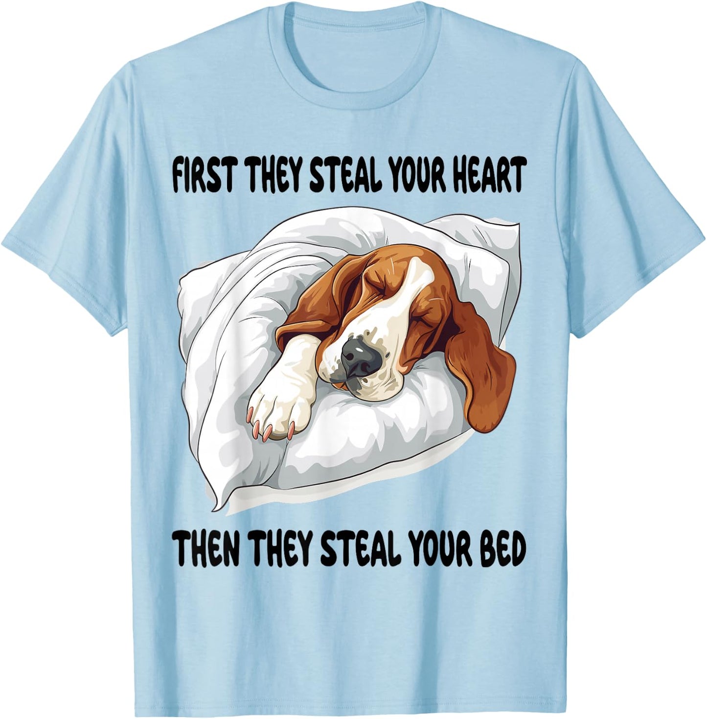 Basset Hound Sleeping Pajamas Nightgown T-Shirt - T-Shirt | Light Blue