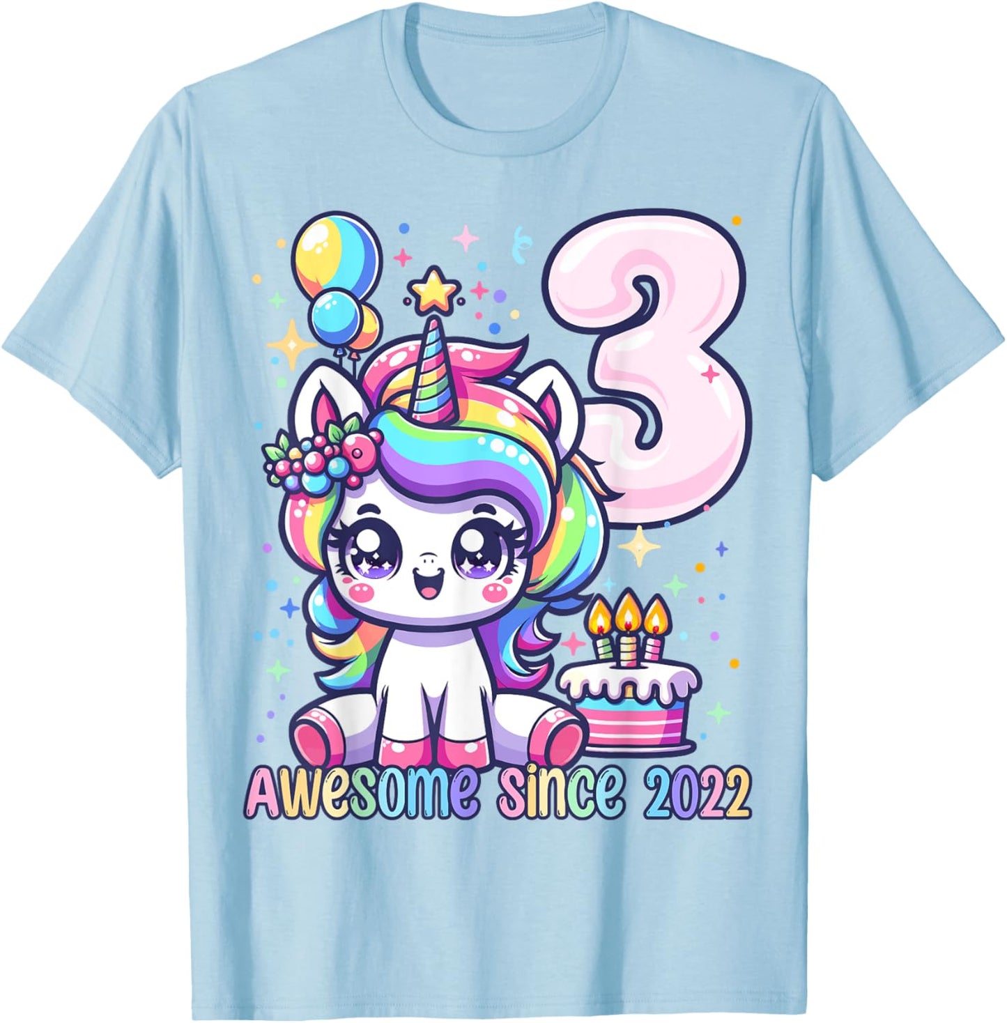 Unicorn 3rd Birthday 3 Year Old Unicorn Party Girls Outfit T-Shirt - T-Shirt | Light Blue