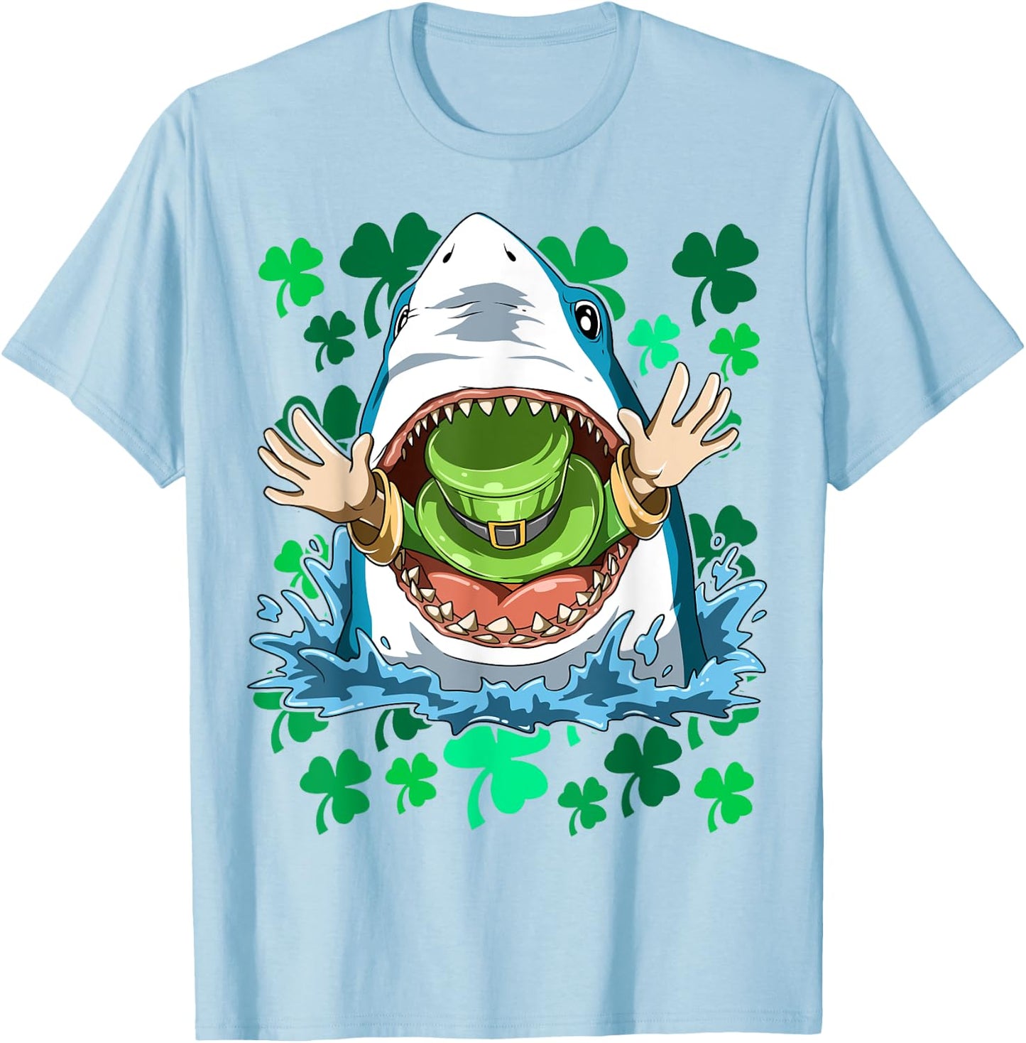St. Patrick's Day Shark Eating Leprechaun Irish Shark Lovers T-Shirt - T-Shirt | Light Blue