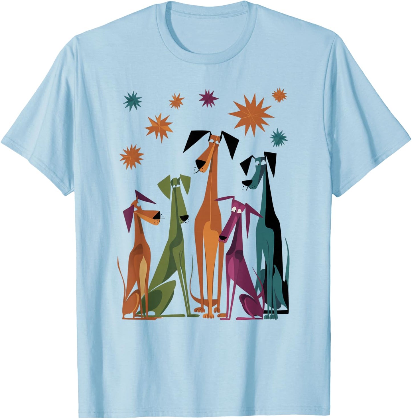 Vintage Retro Mid-Century Long Neck Dogs 50s 60s Style T-Shirt - T-Shirt | Light Blue