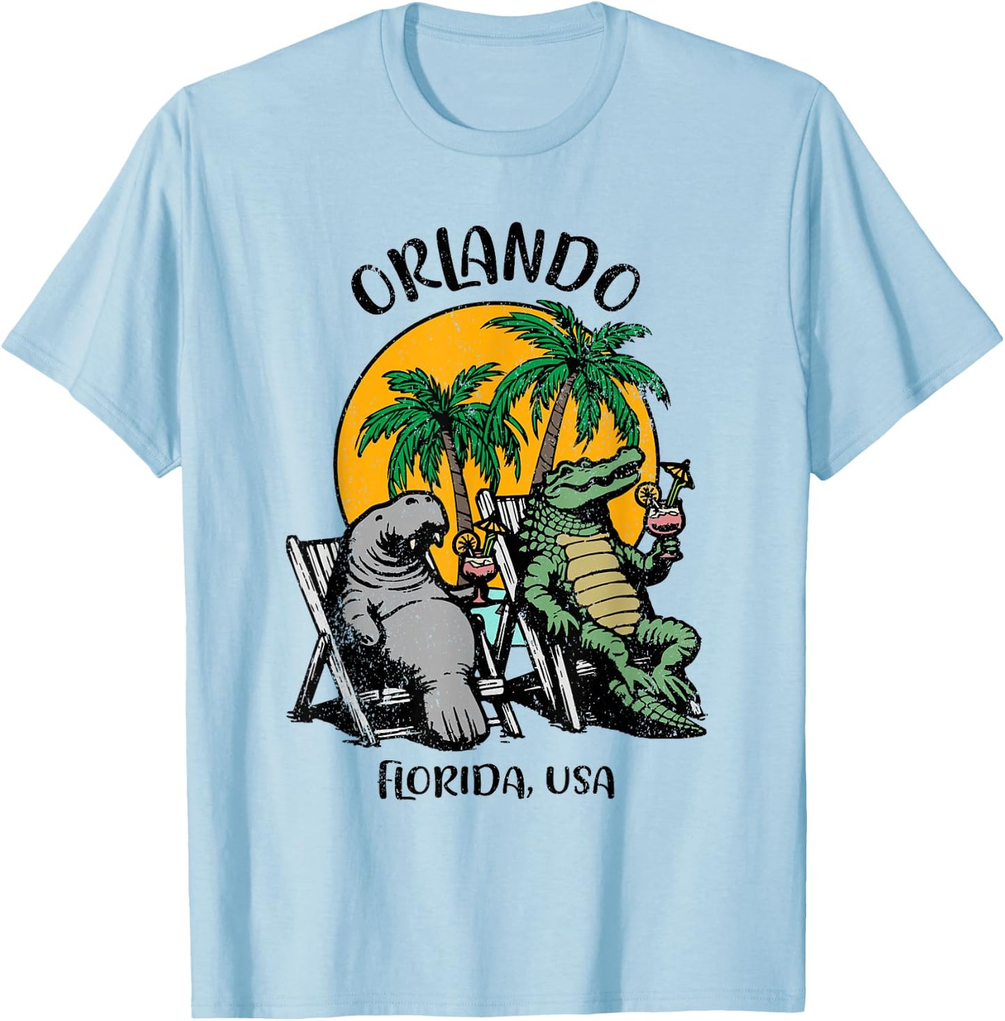Orlando Florida USA Funny Manatee Alligator Design T-Shirt - T-Shirt | Light Blue