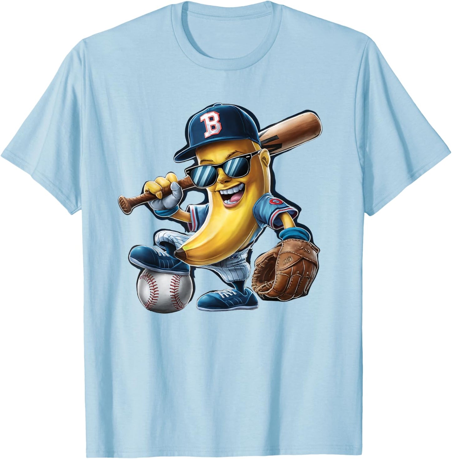 Funny Lets Go Bananas Banana Playing Baseball Player T-Shirt - T-Shirt | Light Blue