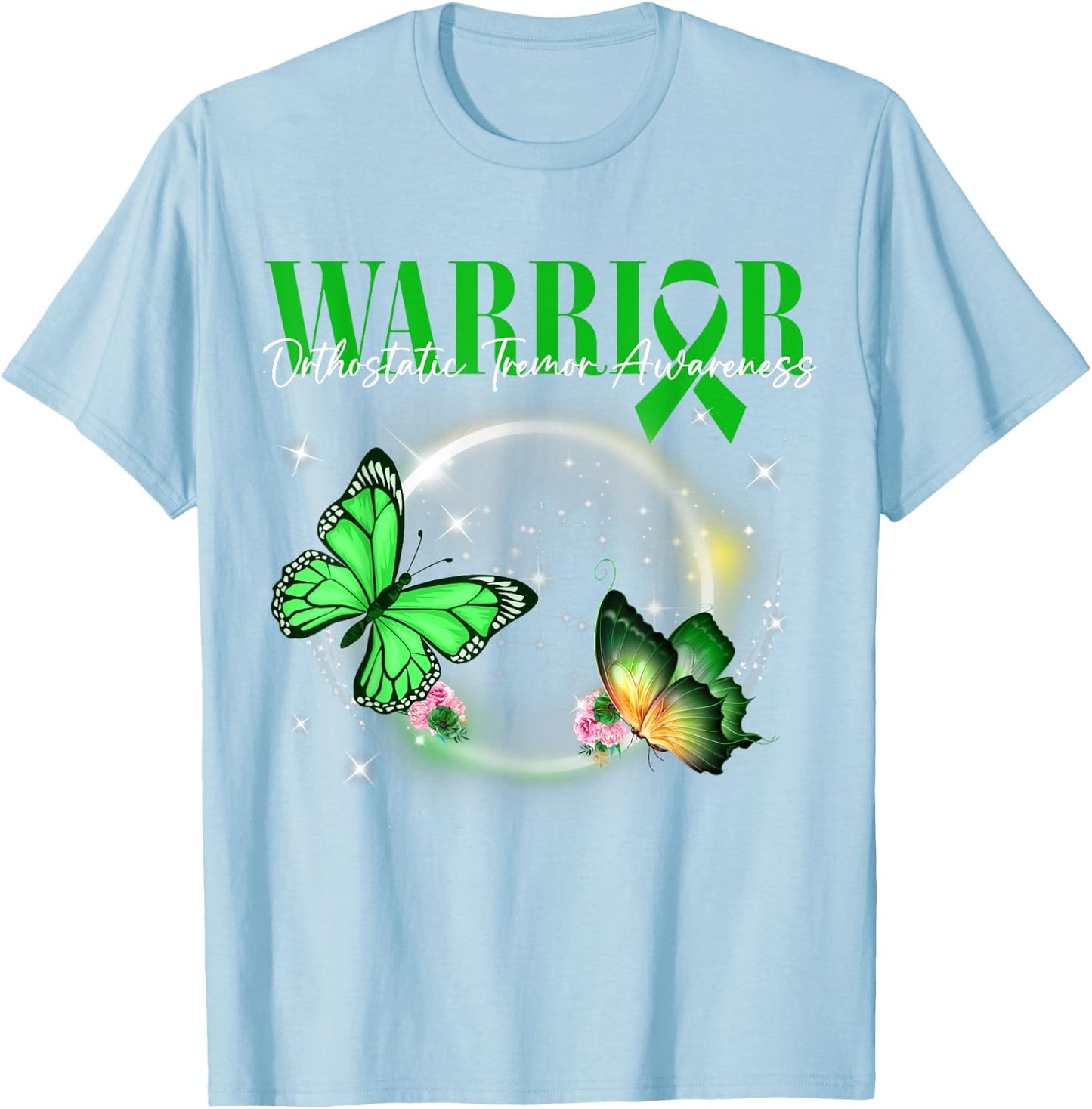 Orthostatic Tremor Awareness Warrior Survivor Butterflies T-Shirt - T-Shirt | Light Blue