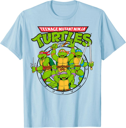 Teenage Mutant Ninja Turtles Group Action Stance T-Shirt - T-Shirt | Light Blue