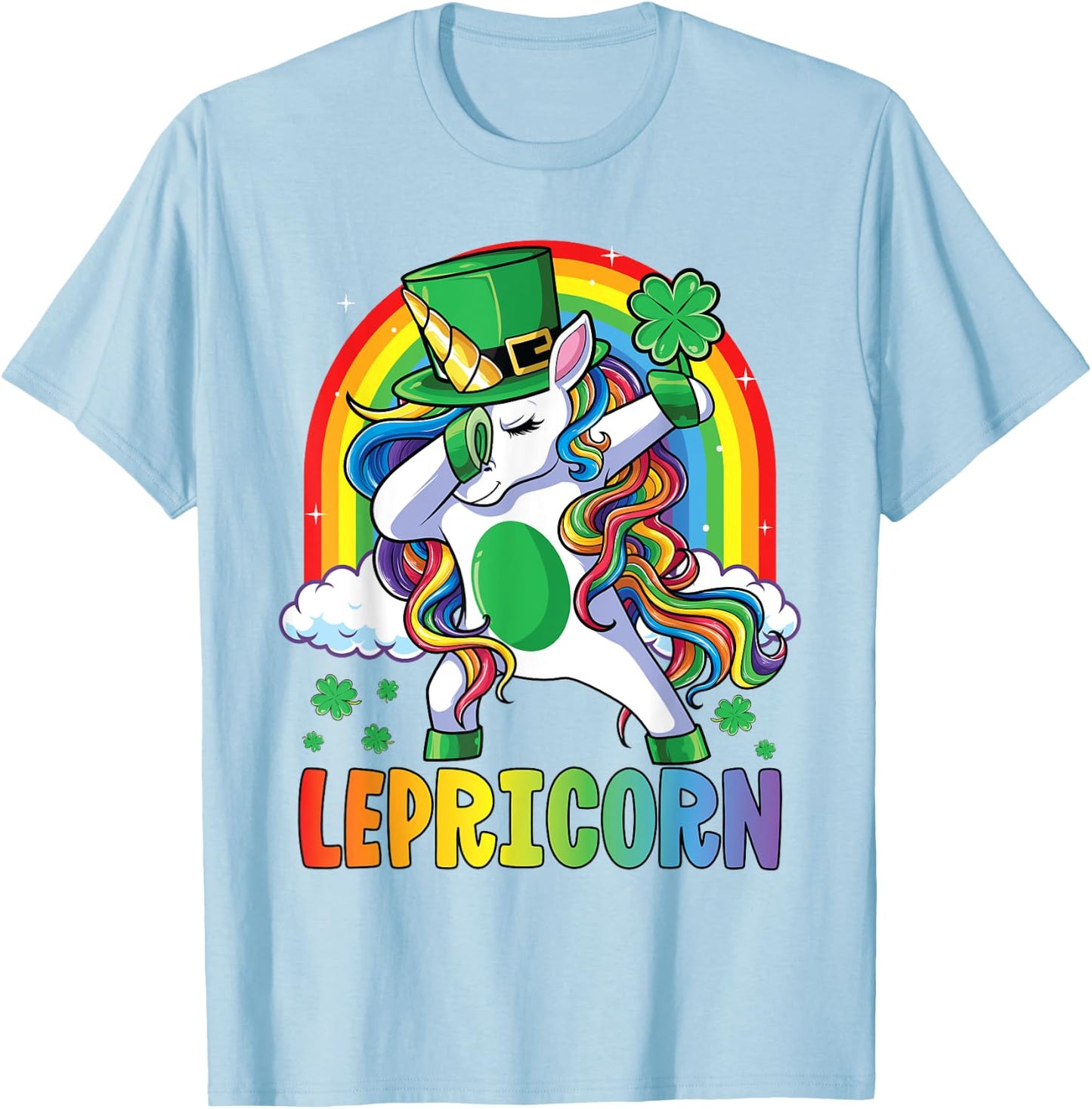 St Patricks Day Shirt Girls Dab Unicorn Leprechaun Lepricorn T-Shirt - T-Shirt | Light Blue