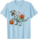 Skeleton Riding Mummy Dinosaur T rex Halloween Funny Pumpkin T-Shirt - T-Shirt | Light Blue