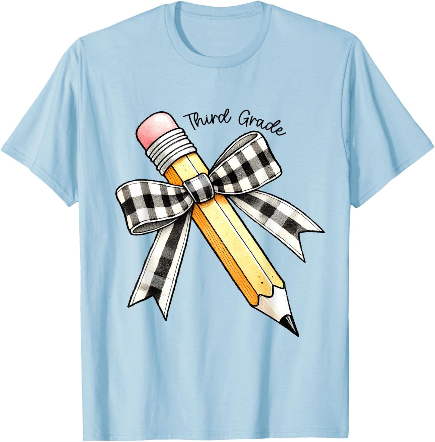 Third Grade Teacher Girl Coquette Pencil Bow 3rd Grade Team T-Shirt - T-Shirt | Light Blue