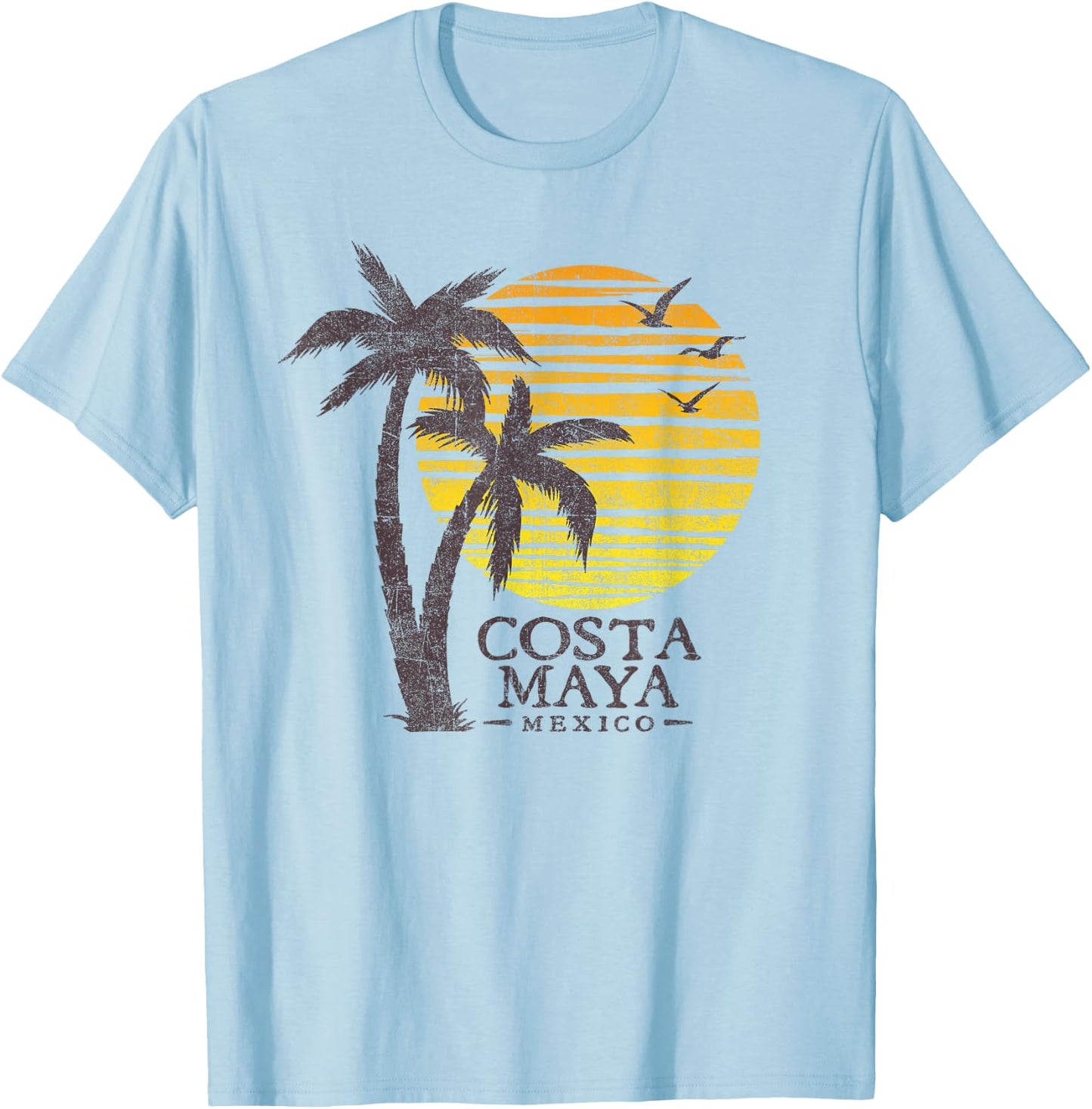 Vintage Costa Maya Mexico Beach Sunset Souvenir T-Shirt - T-Shirt | Light Blue