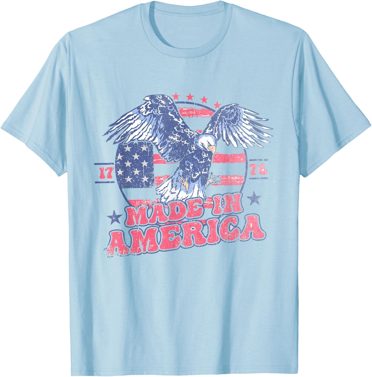 Women Retro Made In America 4th Of July Eagle Patriotic T-Shirt - T-Shirt | Light Blue