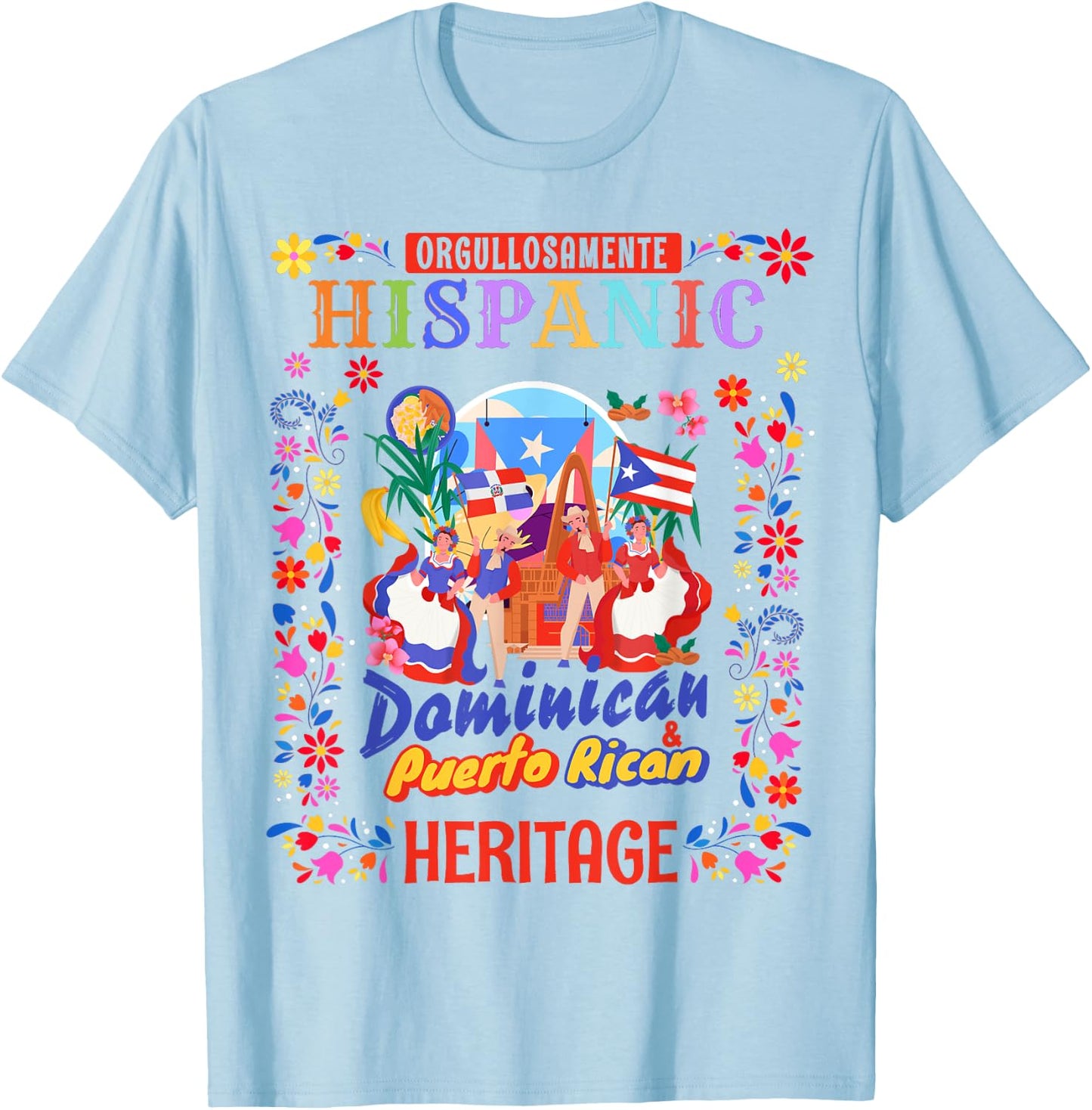 Puerto Rican Flag & Dominican Heritage Idea Women Dominican T-Shirt - T-Shirt | Light Blue