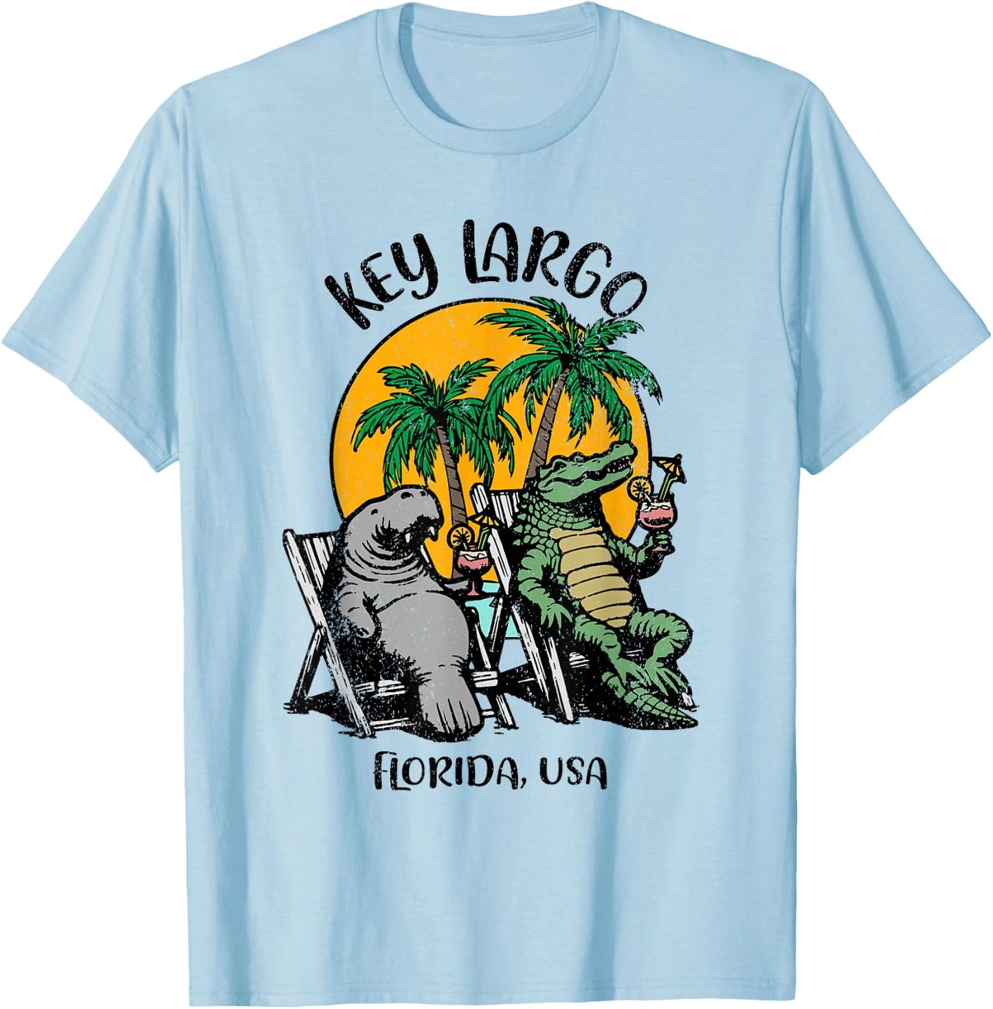 Key Largo Florida USA Funny Manatee Alligator Design T-Shirt - T-Shirt | Light Blue