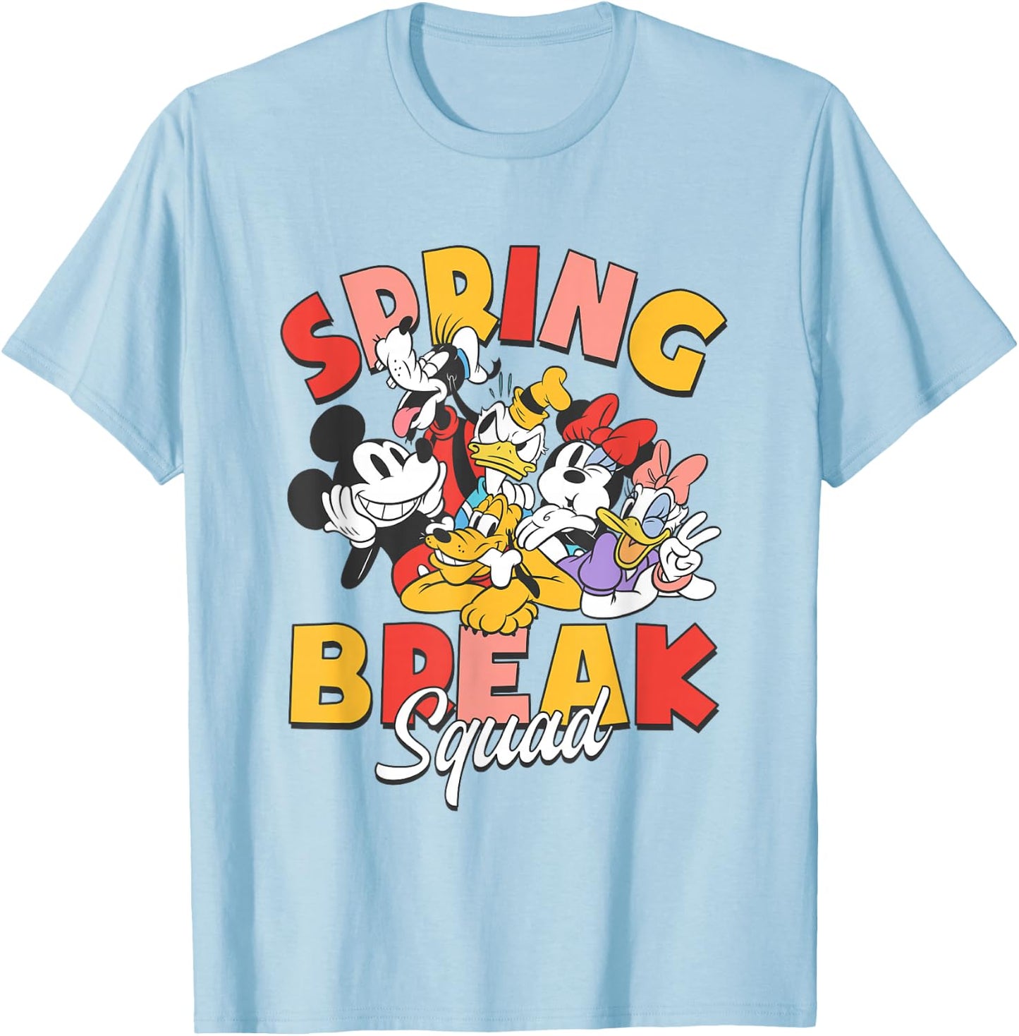 Disney Mickey And Friends Spring Break Squad Big Chest Logo T-Shirt - T-Shirt | Light Blue