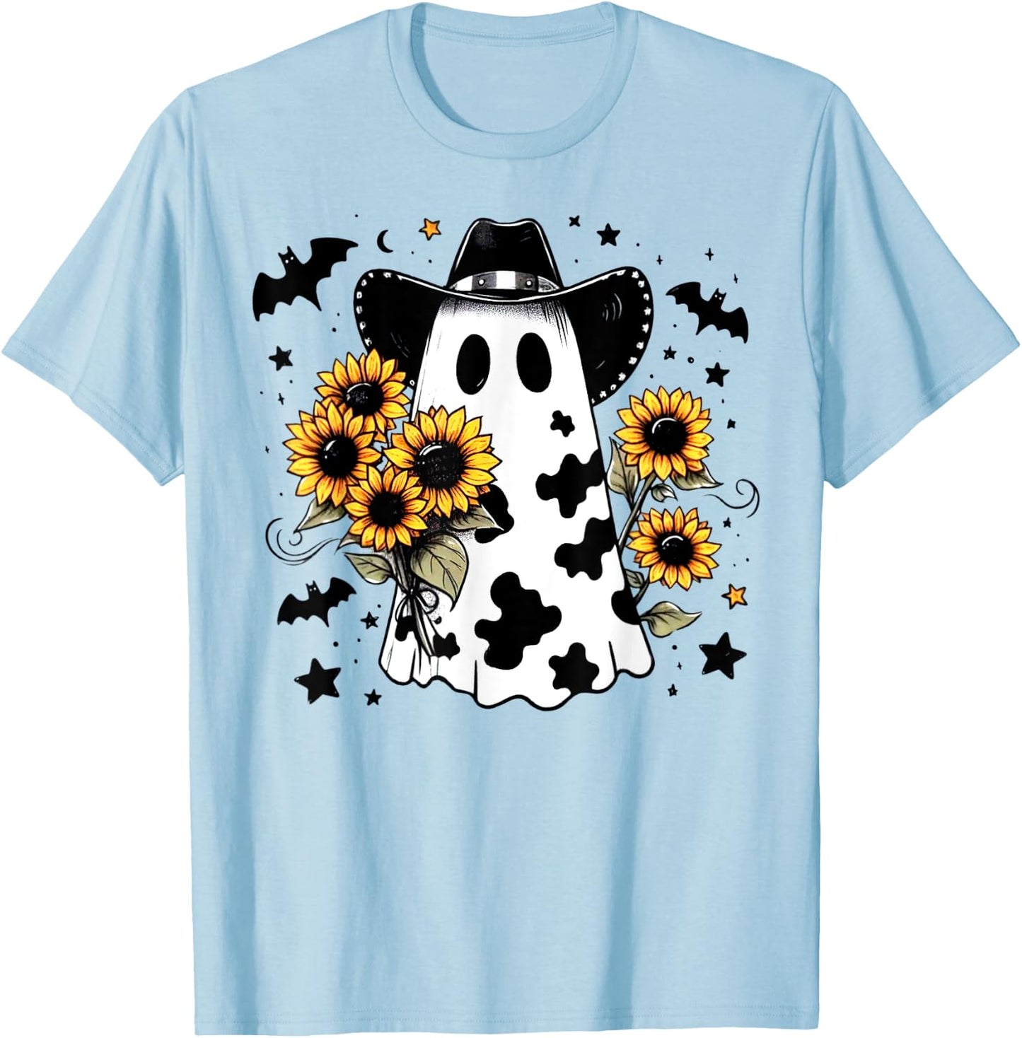 Cute Cowhide Ghost Sunflowers Funny Snarky Boojee Halloween T-Shirt - T-Shirt | Light Blue