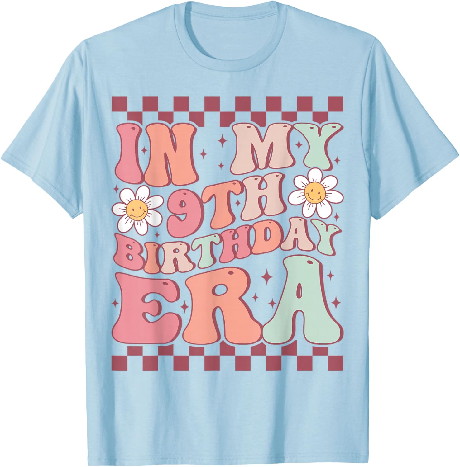 In My 9th Birthday Era Cute Daisy Groovy 9th Birthday Party T-Shirt - T-Shirt | Light Blue