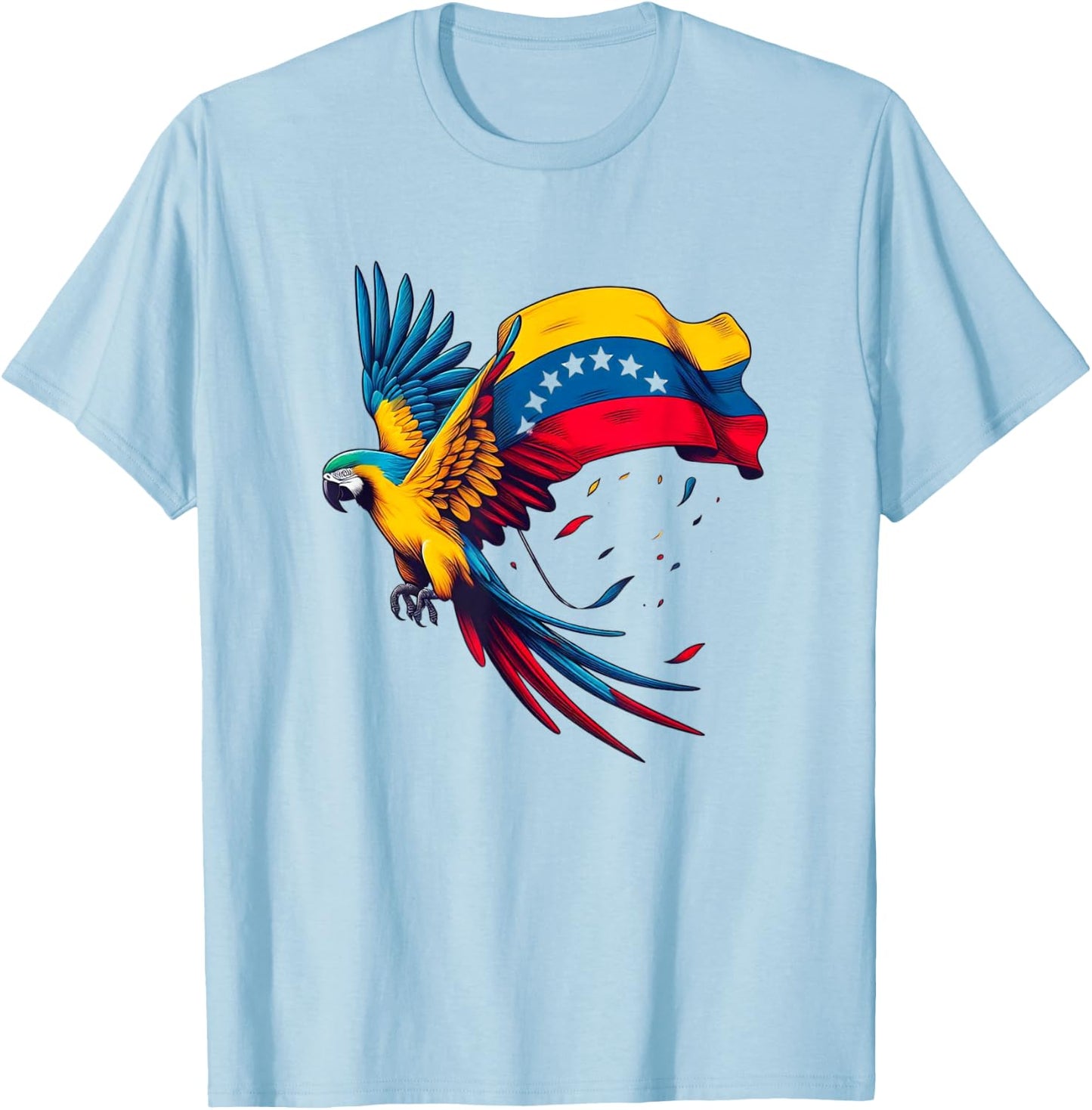 Venezuela 7 Stars Flag with Guacamaya T-Shirt - T-Shirt | Light Blue