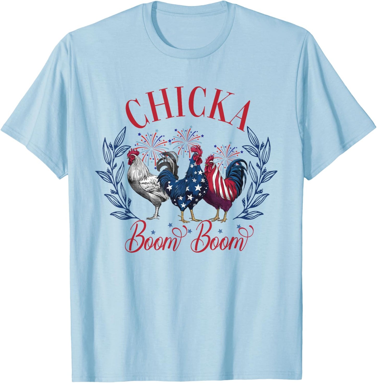 Chicka Boom Boom Cute Chicken Retro 4th of July America Men T-Shirt - T-Shirt | Light Blue
