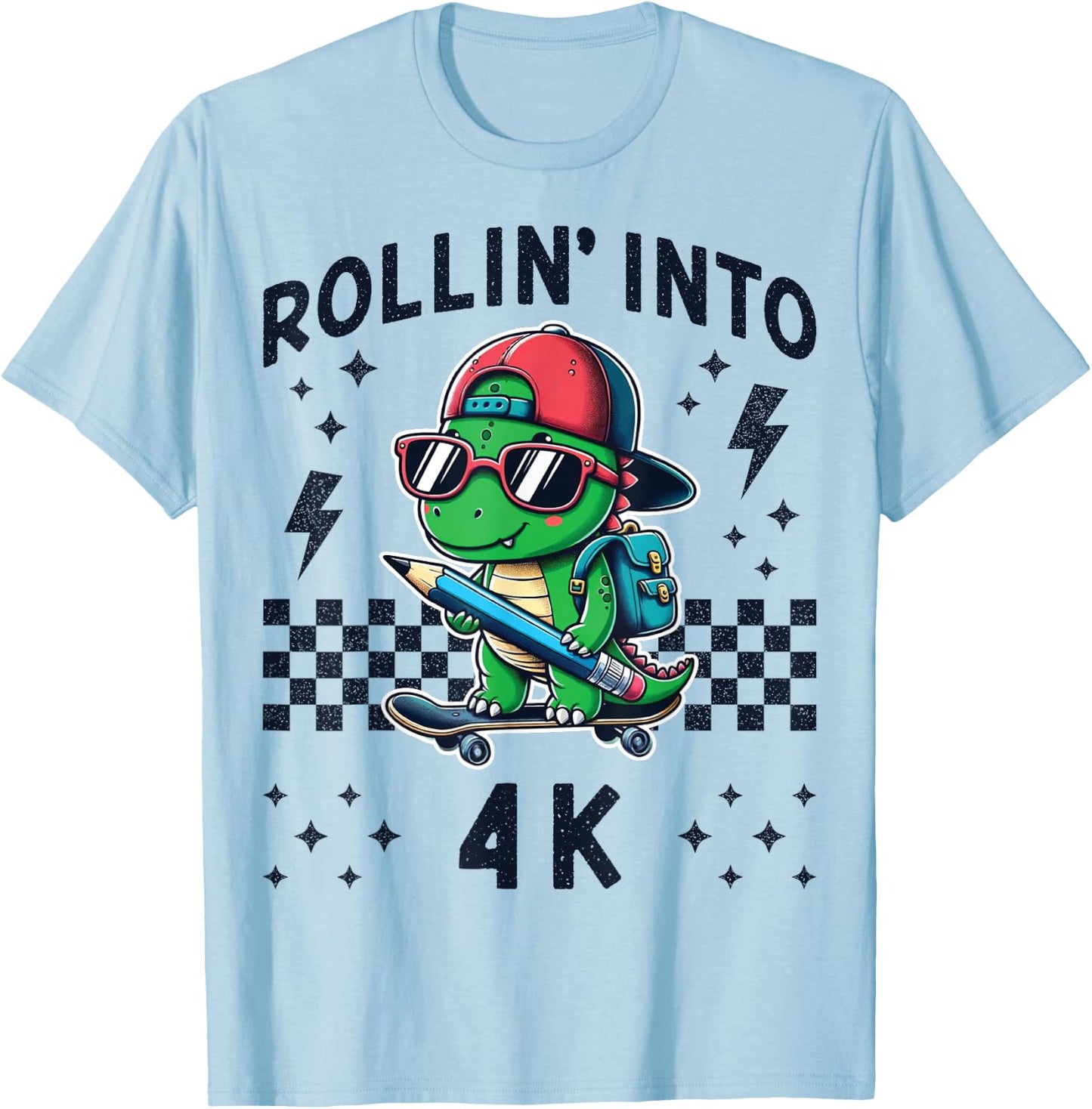 Rollin Into 4K Dinosaur Skateboard Im Ready for 4K Kid Funny T-Shirt - T-Shirt | Light Blue