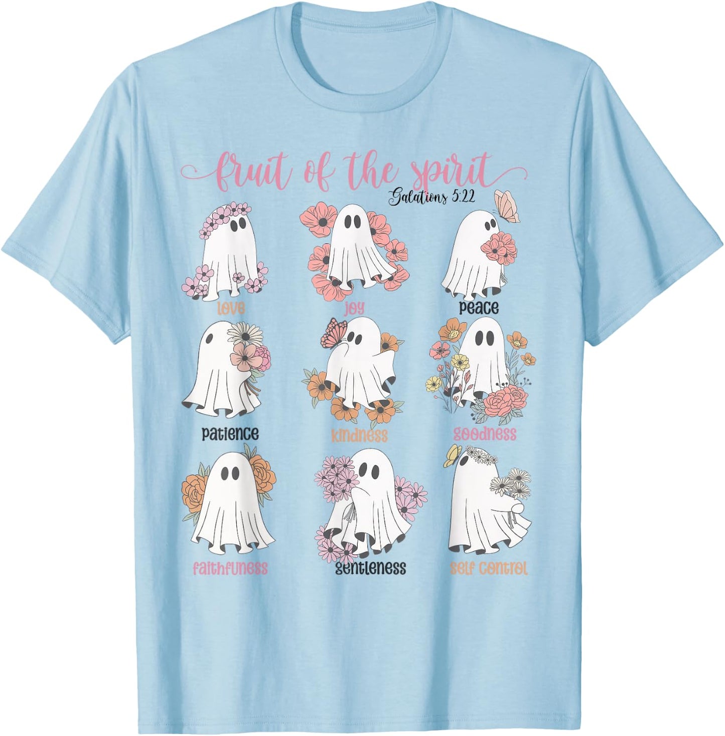 Fruit Of The Spirit Retro Ghost Christian Halloween Faith T-Shirt - T-Shirt | Light Blue