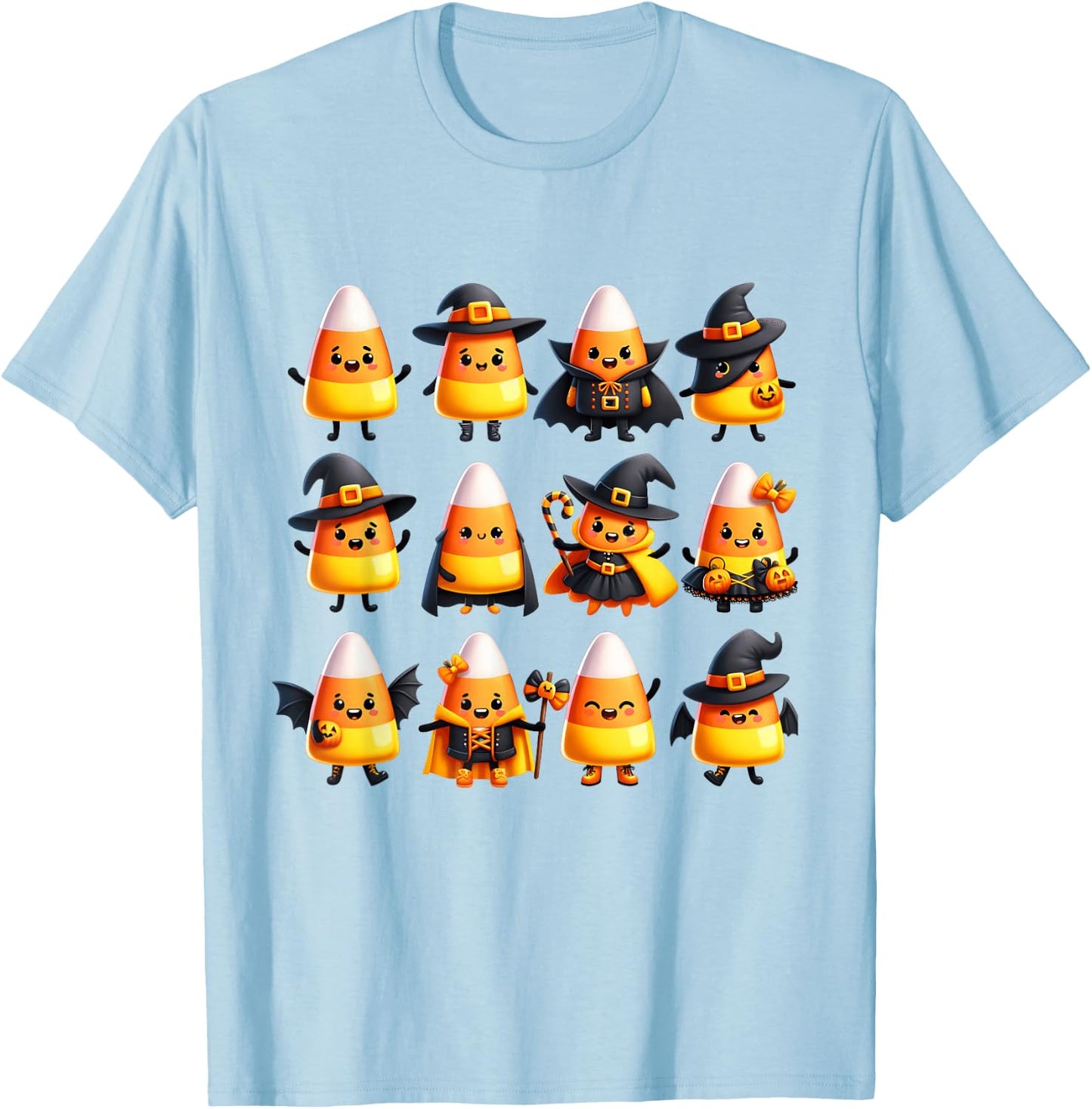 Adorable Halloween Candy Corn Characters in Costumes T-Shirt - T-Shirt | Light Blue